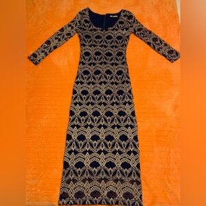 Gianni Bini Navy & Gold Lace Dress XS